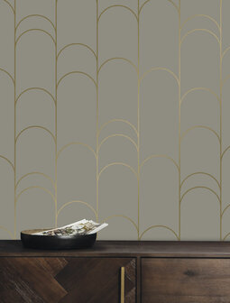 KEK Golden Lines wallpaper taupe/gold (2 sheets) MW-070 (Free Glue Included!)