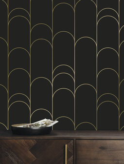 KEK Golden Lines wallpaper black/gold (2 sheets) MW-071 (Free Glue Included!)