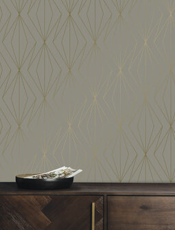 KEK Golden Lines wallpaper taupe/gold (2 sheets) MW-075 (Free Glue Included!)