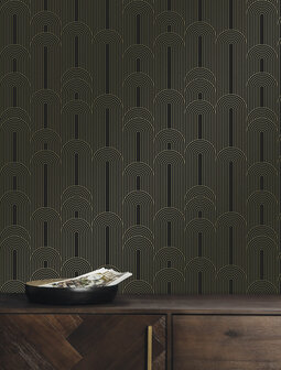 KEK Golden Lines wallpaper black/gold (2 sheets) MW-081 (Free Glue Included!)