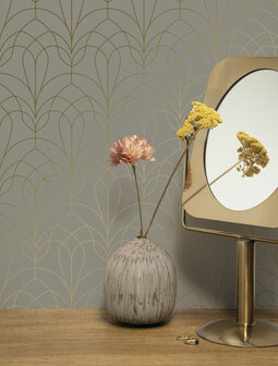 KEK Golden Lines wallpaper taupe/gold (2 sheets) MW-085 (Free Glue Included!)