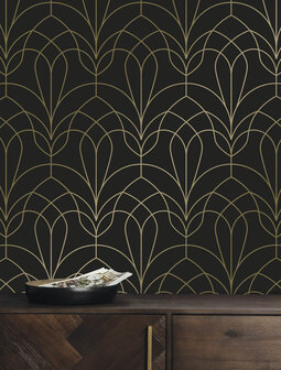 KEK Golden Lines wallpaper black/gold (2 sheets) MW-086 (Free Glue Included!)