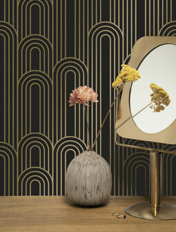 KEK Golden Lines wallpaper black/gold (2 sheets) MW-091 (Free Glue Included!)