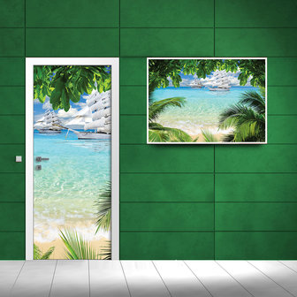 Ship on the Turquoise Ocean Door Mural Photo Wallpaper 2598VET