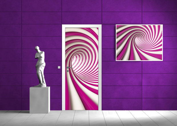 White and Pink 3D Tunnel Door Mural Photo Wallpaper 2147VET