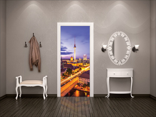 Berlin Panorama at Night Door Mural Photo Wallpaper 3372VET