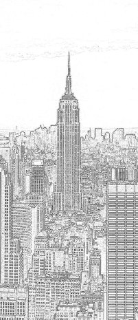 Black and White Sketch of City Door Mural Photo Wallpaper 10688VET